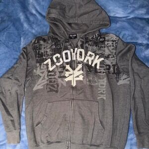 Vintage Zoo York Full Zip Hoodie Sweatshirt Men's xL NYC Graffiti Skate Y2K